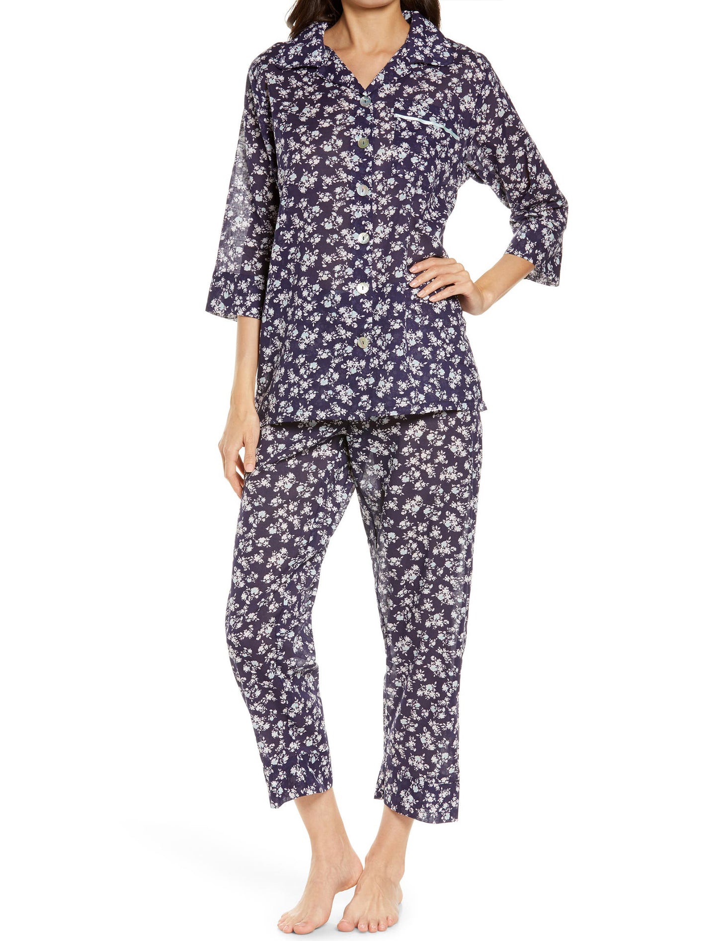 Potager Navy Cotton Crop Pajama