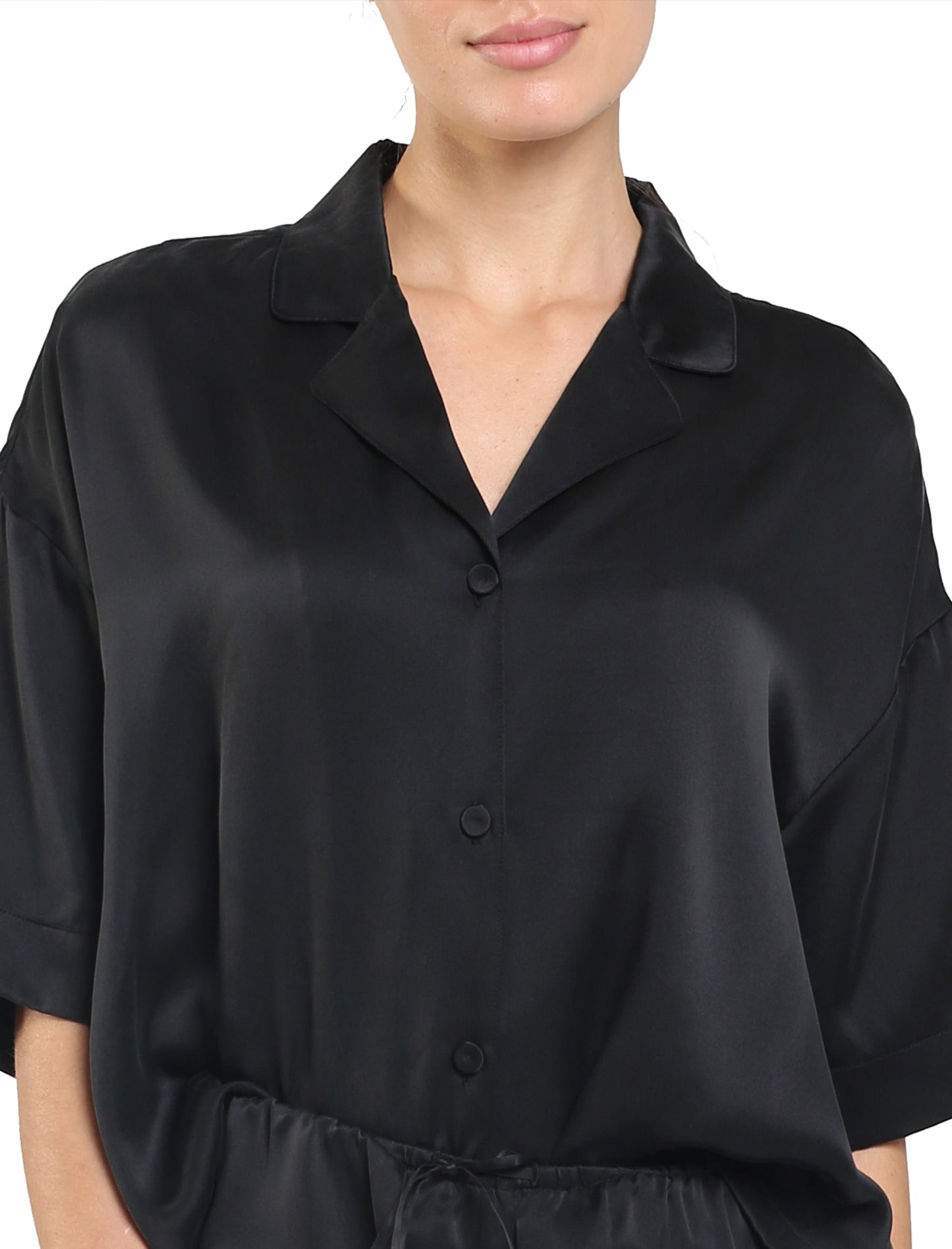 Washable Silk Crop Shirt in Black