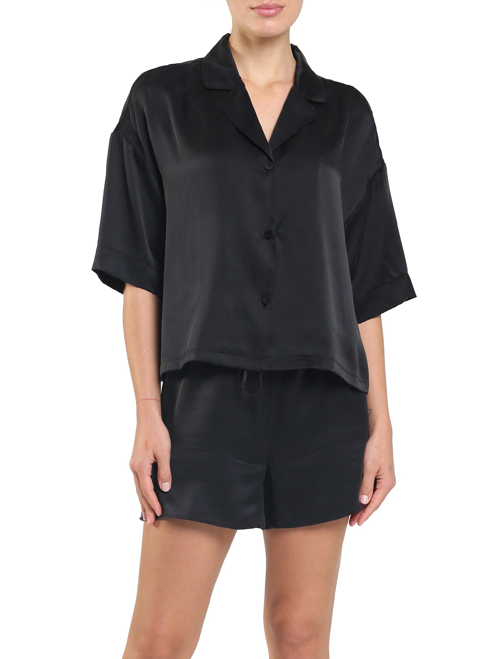 Papinelle  Washable Silk Crop PJ Shirt in Black – Papinelle Sleepwear US