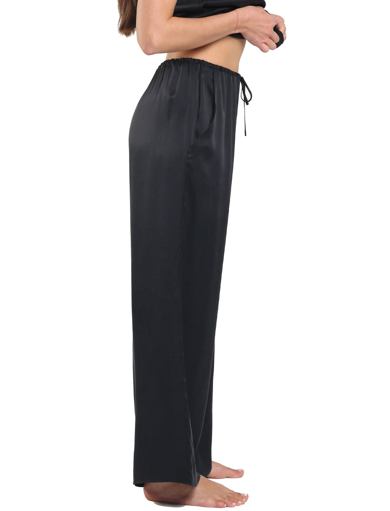Washable Silk Wide Leg Pant in Black