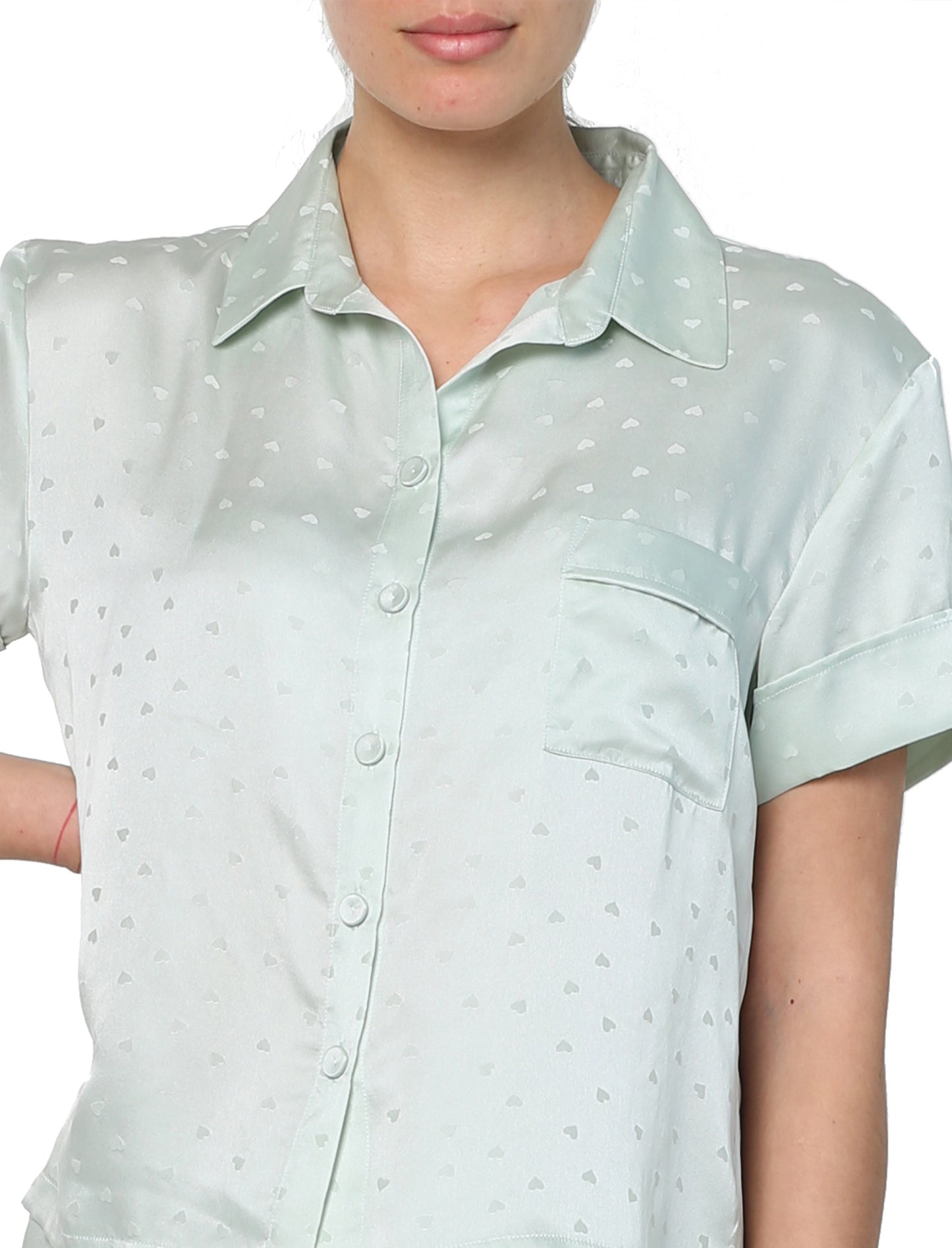 Washable Silk Hearts Boxer PJ in Sage