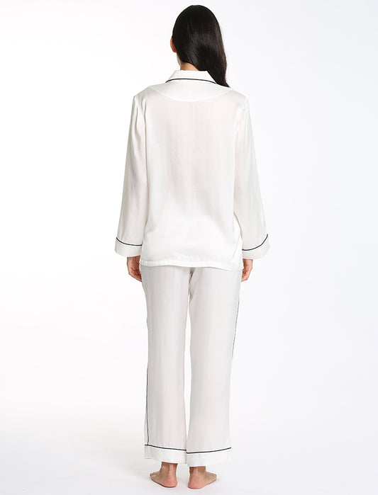 Sylvie Silk Piped Full Length PJ