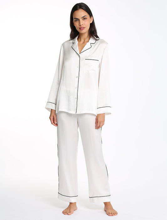 Sylvie Silk Piped Full Length PJ