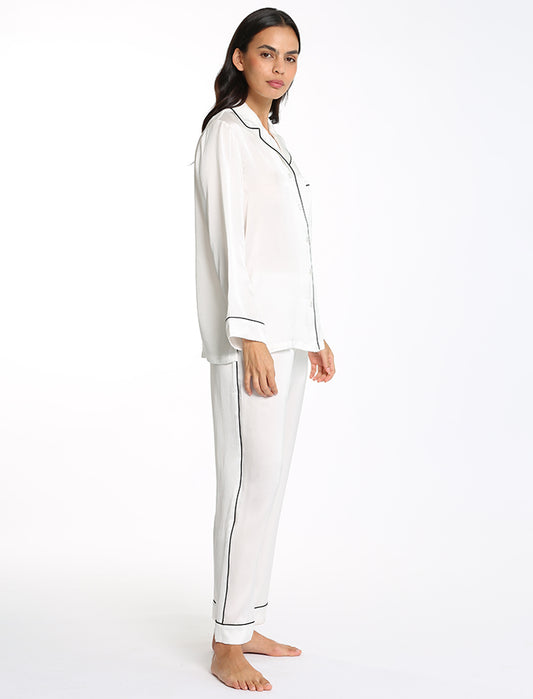 Sylvie Silk Piped Full Length PJ