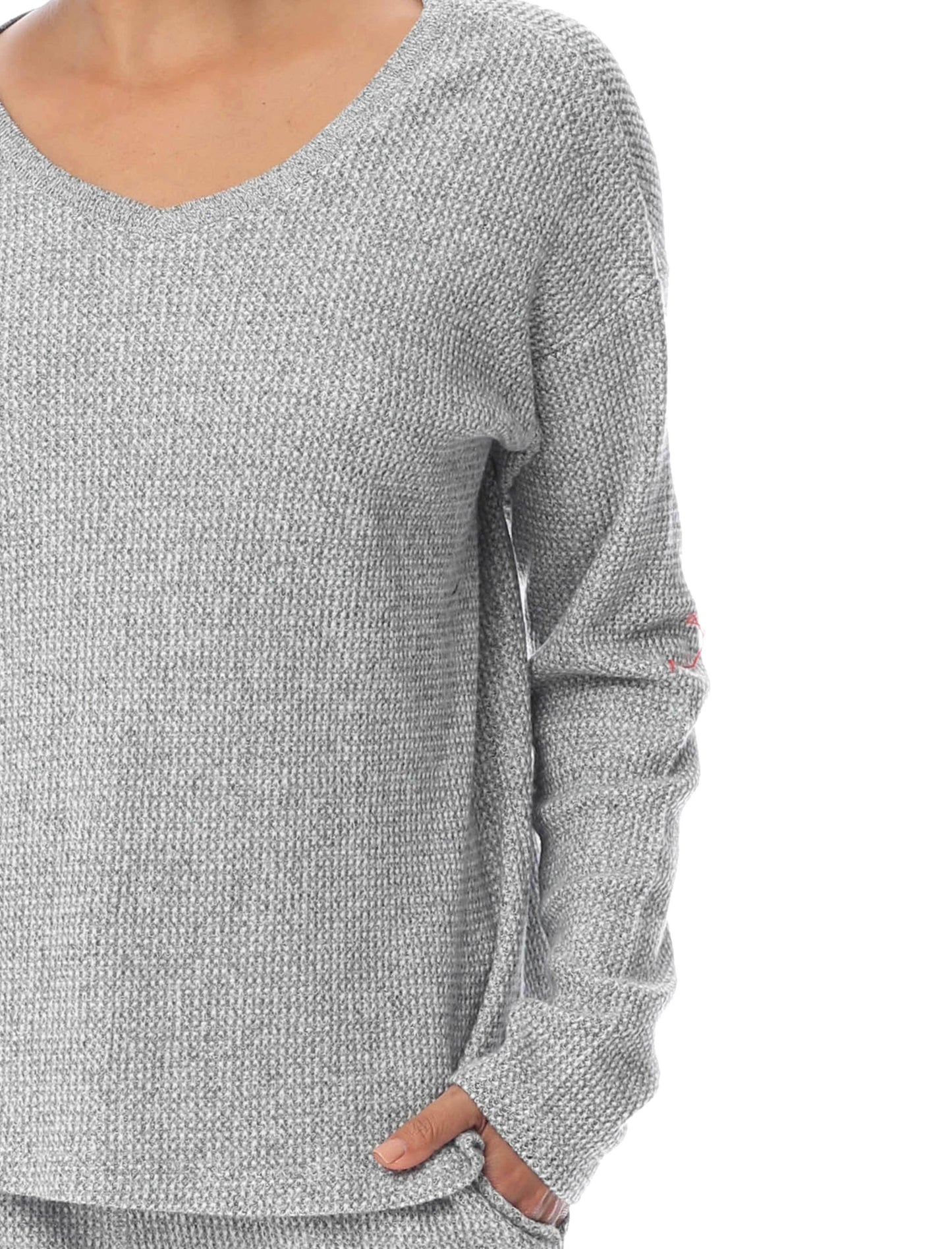 Papinelle  Super Soft Waffle V-Neck Long Sleeve Top in Grey