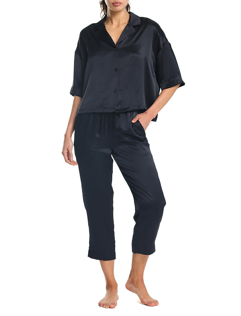 Washable Silk Crop PJ in Black