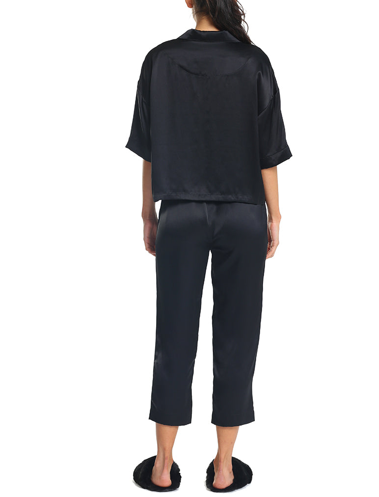 Washable Silk Crop PJ in Black
